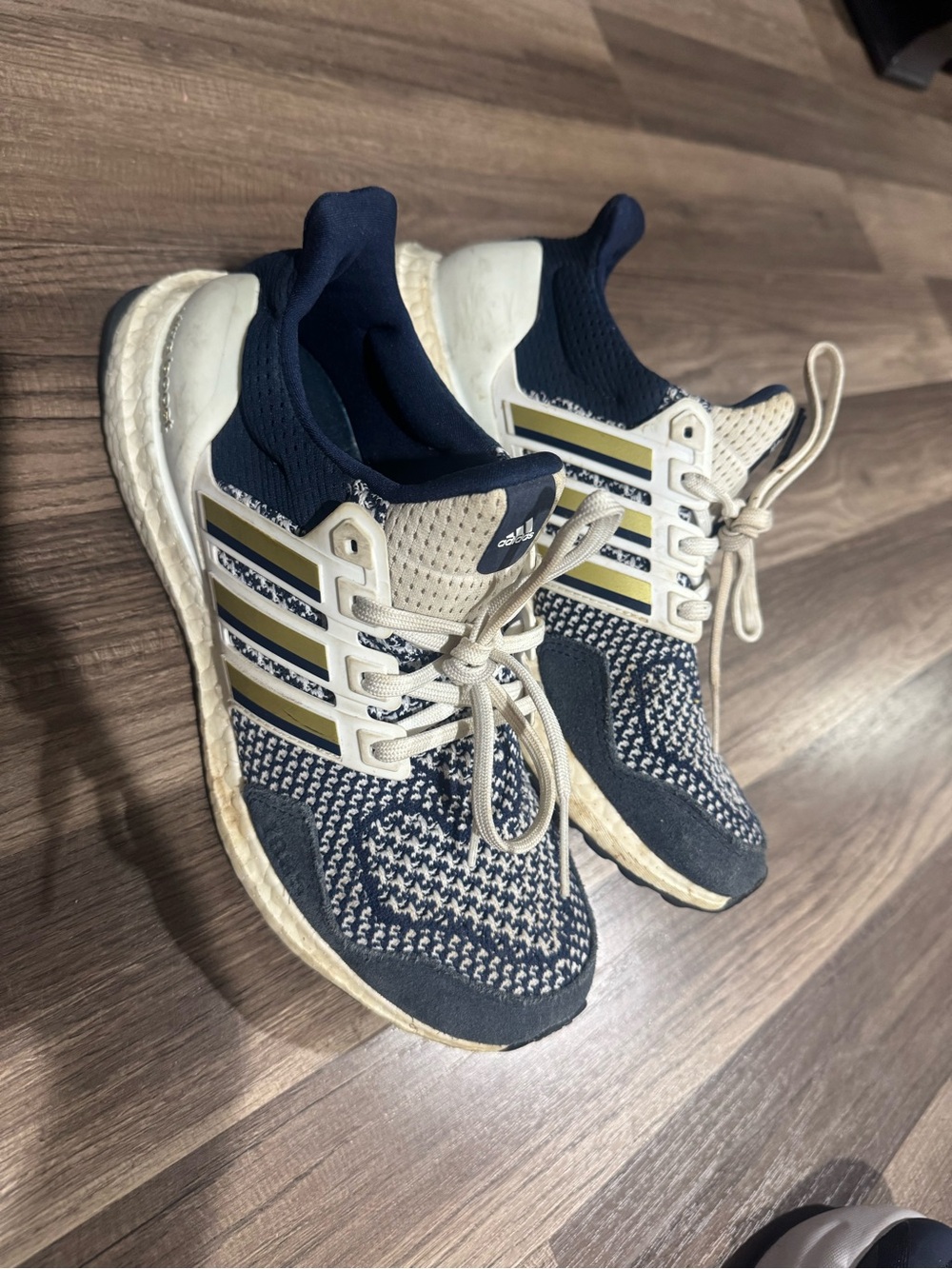 adidas Navy and Cream Knit Athletic Shoes